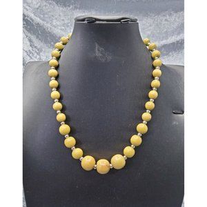 vintage polished olive wood and silver metal beaded single row necklace